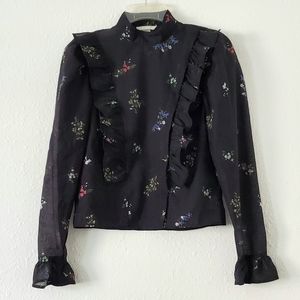 H&M black floral mock neck top